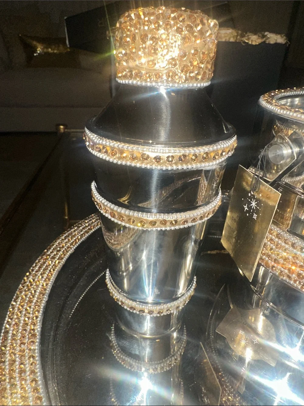 Rose Gold Crystal-Embellished Silver Barware Set